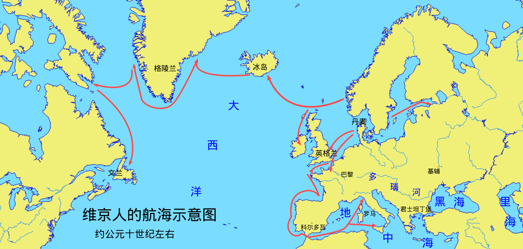 地图 12 维京人的航行示意图