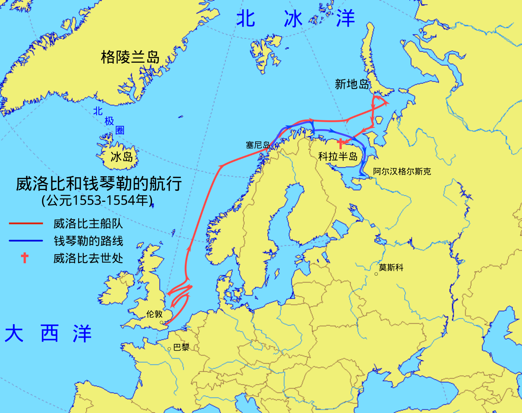 地图 31 威洛比和钱琴勒的航行